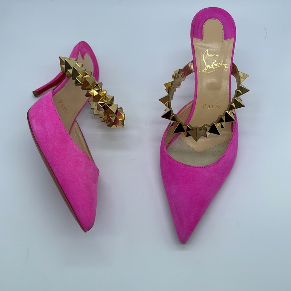 Christian Louboutin Hot pink Planet Choc 80 Suede Mule Pumps 38.5 - Picture 4 of 10